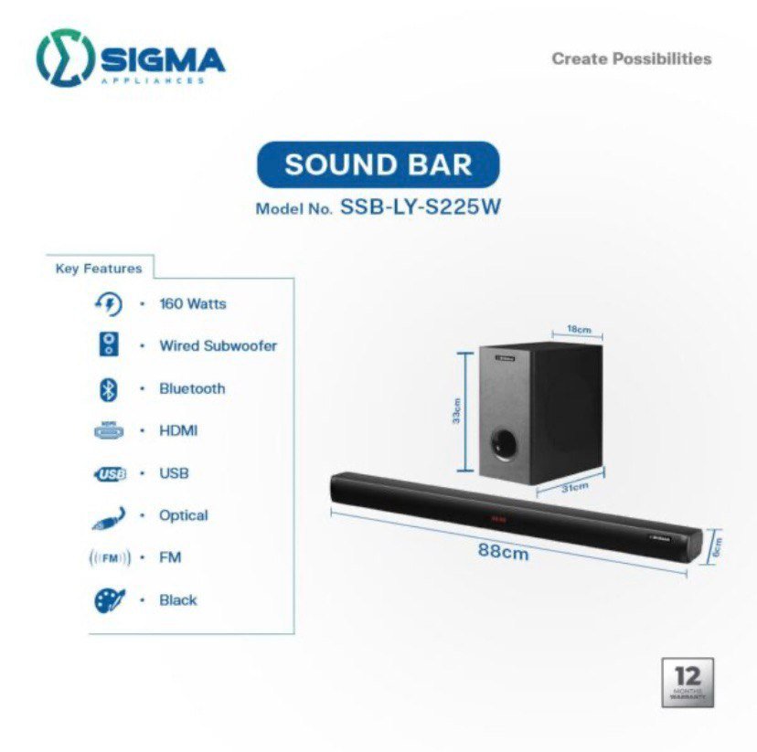 Sound Bar and Speaker (S225W)160 Watts